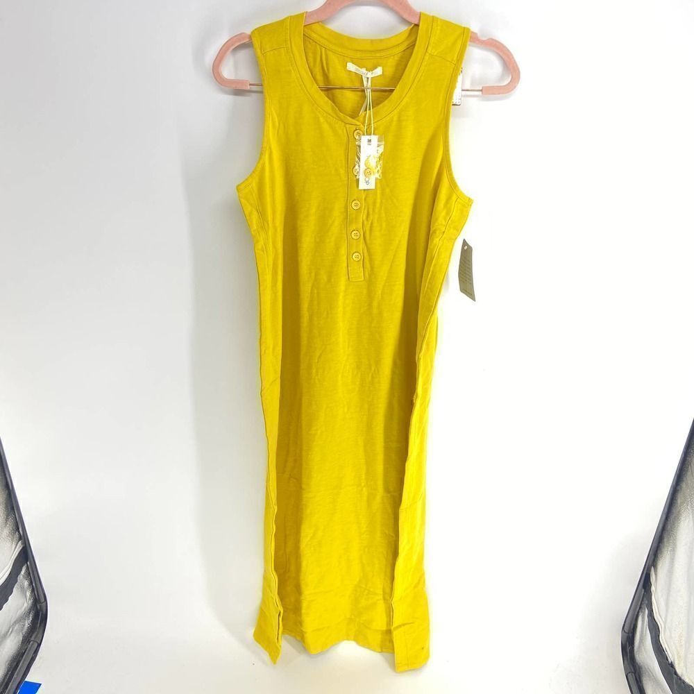 Stitchdrop saffron yellow midi Cotton buttoned shift tank dress NWT women Small